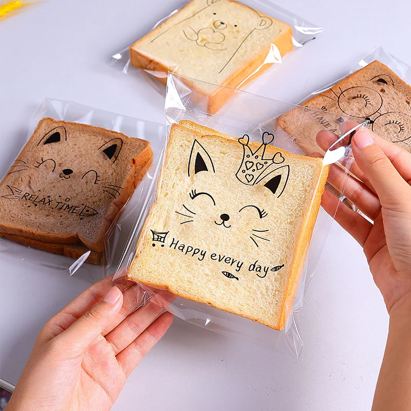 50Pcs/Lot Plastic Bread Packaging Bags Sandwich Packing Bags Cute Cookie Bags Transparent Party Candy Bags 2 Sizes