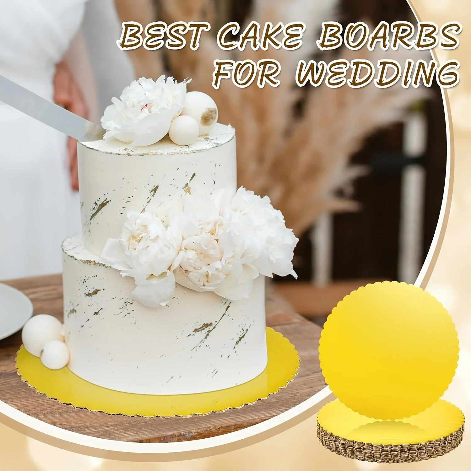 30PCS 6/8/10inch Golden Sturdy Round Cake Board Disposable Pizza Cardboard Circle Tart Decorating Base Stand for Cake Decoration