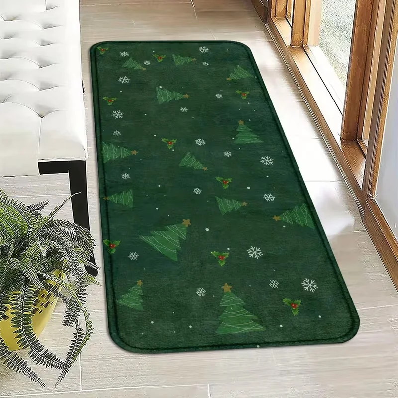 Gingerbread Cookie Merry Christmas Print Carpet Christmas Runner Rug Hallway Bedroom Bedside Rug Retro Wood Grain Home Decor