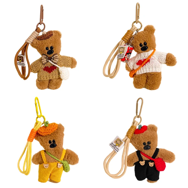 Brown Bear Plush Keychain Luxury Bag Charm Cute Bear Keychain for Purse Handbags Bag Accessories Car Charms Teddy Bears Key Ring