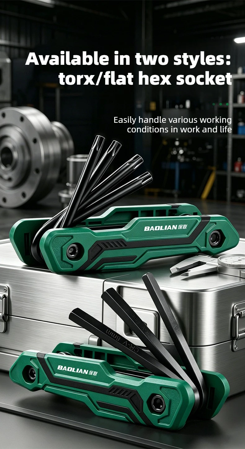 BAOLIAN 8-in-1 CR-V Metrischer Klappbarer Sechskantschlüssel-Satz Pflaumenblüten-Schraubendreher Geschwärzt und Rostfrei für Fahrradwartung – Detail 9