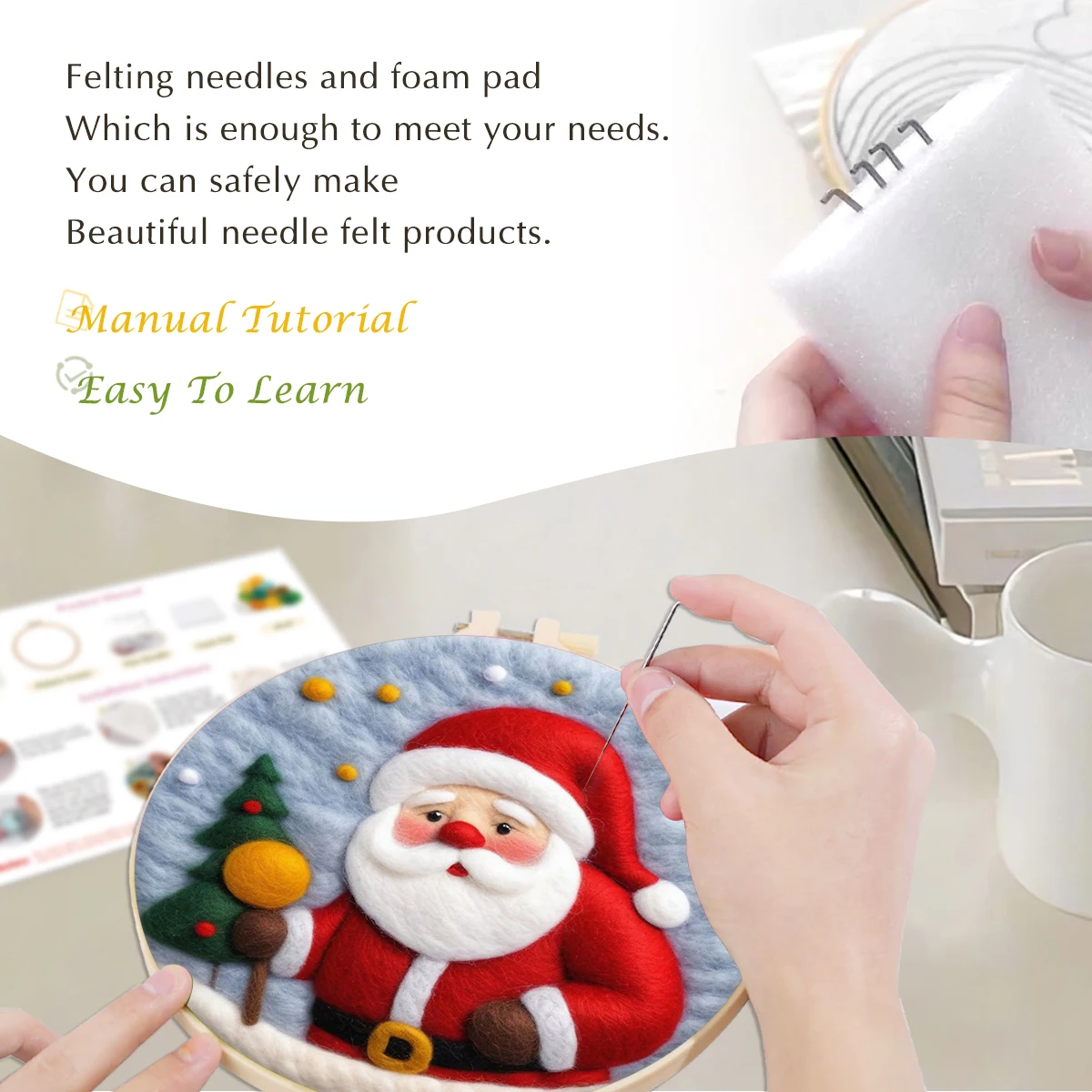Snow Landscape DIY Wool Felting Painting With Embroidery Kit For Beginner Painting Handmade Needle Wool For Christmas Decoration 3