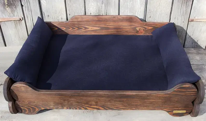 Handmade Wooden Frame Luxury Dog Bed Rustic Dog Bed Pet Furniture Pet Supplies Labrador Bed Gift