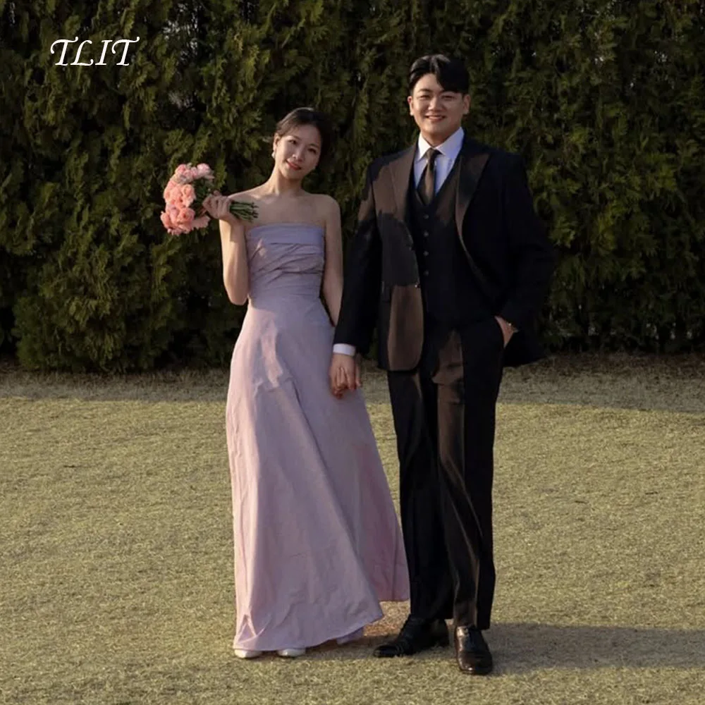 TLIT Elegant Light Purple Taffeta Evening Dress Korea Wedding Dress Photo Shoot Strapless Sleeveless  Formal Party Customized