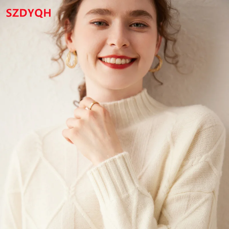 2023 Hot Sale Autumn Winter New 100% Pure Cashmere Sweater Turtleneck Women\'s Thicken Warm Female Loose Large Size Knit Jumper