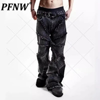 PFNW American Destructive Spider Web Design Jeans Men's Streetwear Hip-hop Rough Edge Loose Denim Wide Leg Pants Chic 28W4657