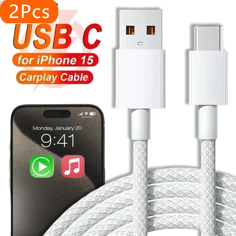 2Pcs 22.5W USB C Fast Charging Cable Nylon Braided USB A To Type C Data Cord for Apple Carplay IPhone 15/15 Pro/15 Pro Max/15 Pl