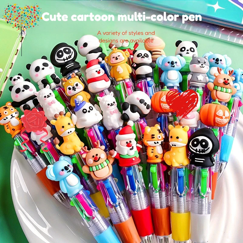 لطيف الكرتون الحيوان أربعة ألوان قلم حبر جاف Kawaii الباندا كوالا الفيل الزرافة الخ طالب اللون قلم محايد اللون القرطاسية المدرسية