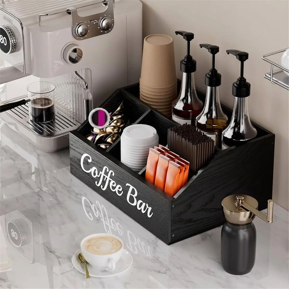 update. Coffee Station Organizer for Countertop Wooden Coffee Bar Organizer with Adjustable Dividers for Kitchen