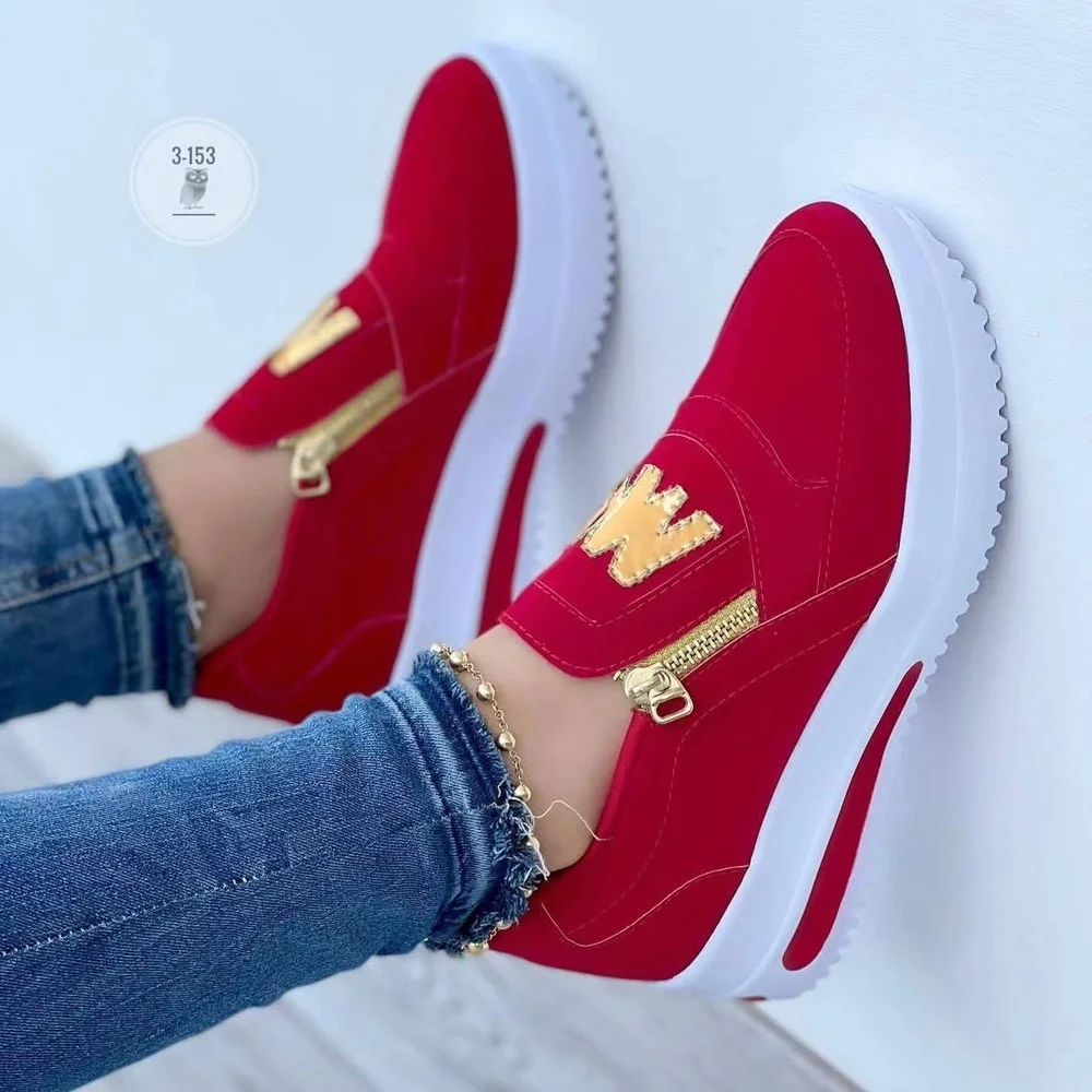 2022 Women Flats Platform Shoes Women Elegant Genuine PU Shoes Woman Spring Casual Zipper Flat Shoes Women Non Slip Shoes
