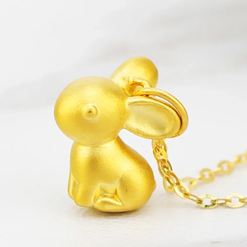 Real 999 24k Yellow Gold Pendant 3D Women Lovely Rabbit Only Pendant 10.5x12mm