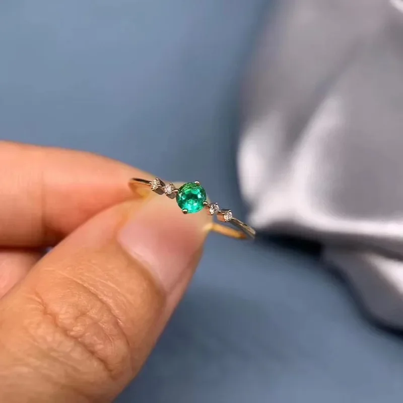 2025 hot Fine Jewelry 925 Sterling Silver  Natural Emerald Ring Lovely Girl's Ring Support Test Hot Selling