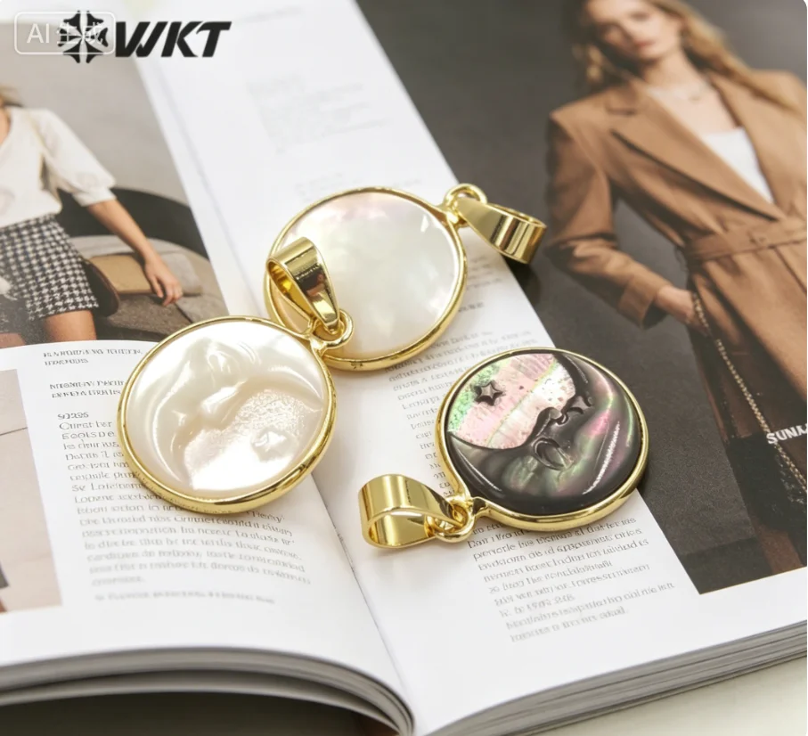 WT-JP299 WKT Party Natural Shell Pendant Moon Shape Face Star Tricolor Shell Pendant Ladies Necklace Earring Making Gift