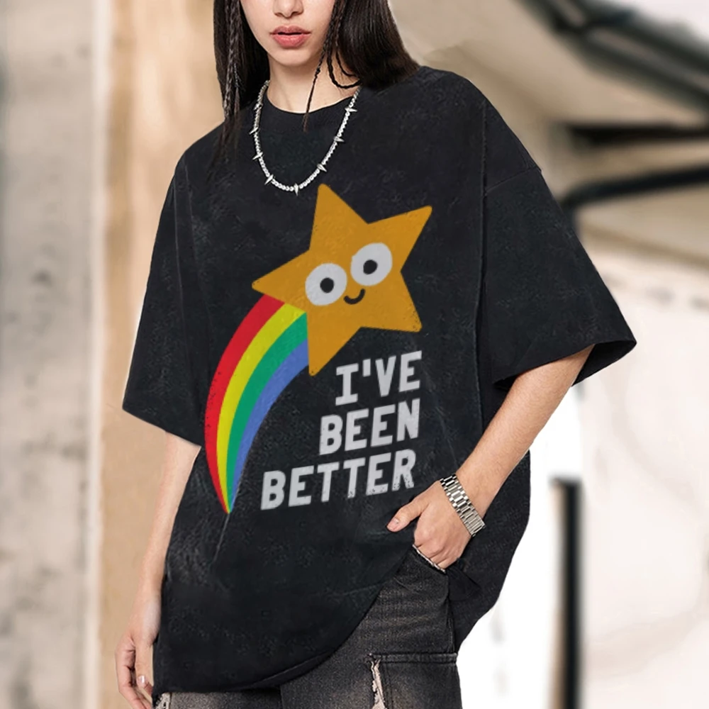 

Rainbow Pentagram Print Loose Version Sportswear Overseas Exports Plus Size T-shirt For Men And Women 15 Colors Streetwear