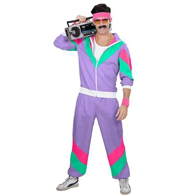 Foreign Trade Halloween Carnival Clothing 80s Retro Disco Hip Hop Sports Jackets and Pants Set Men\'s and Women\'s Adult Dance