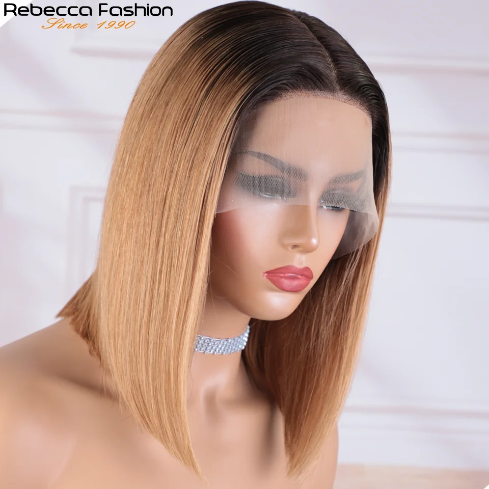 

Ombre Honey Blonde Bob Wig With Baby Hair Honey Brown Short Straight Human Hair Wigs Lace Part 1b27 Brown Wigs For Black Women