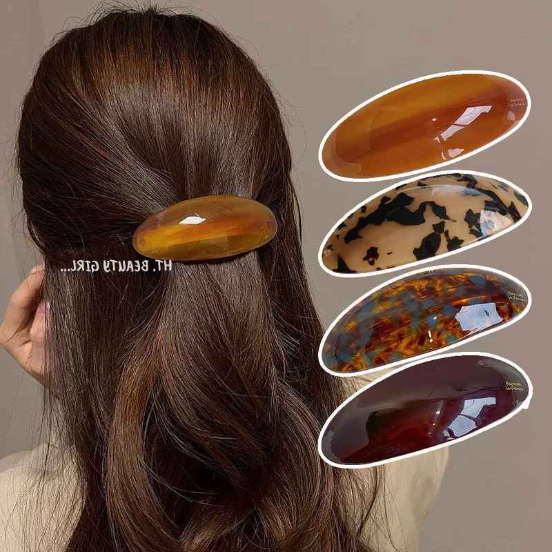 1Pc Solid Retro Leopard Color Hairpins Spring Clip Acetate Hair Clips for Women Elegant Exquisite Barrettes Styling Accessories