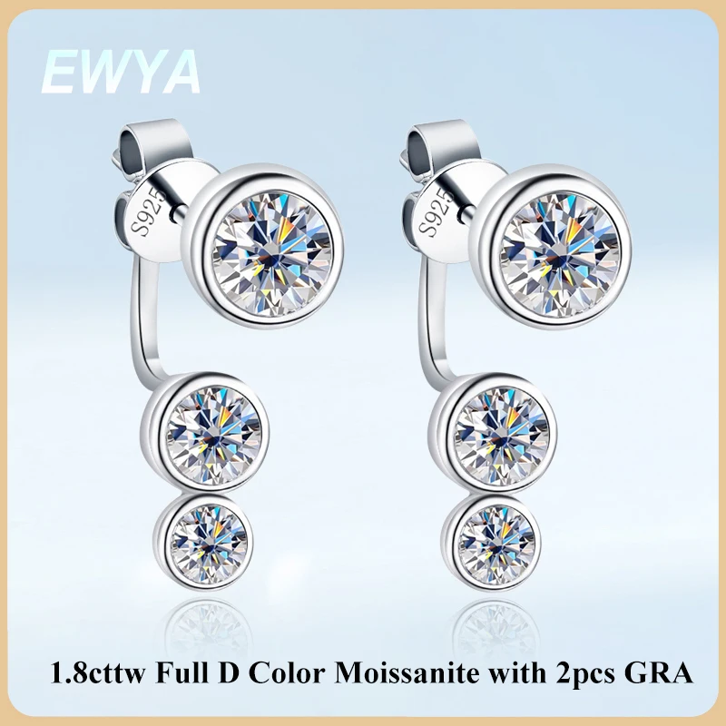 

EWYA 2 in 1 Round Bubble Full D Color Moissanite Stud Earrings for Women 925 Silver All Diamond Earring Pierced Ear Fine Jewelry