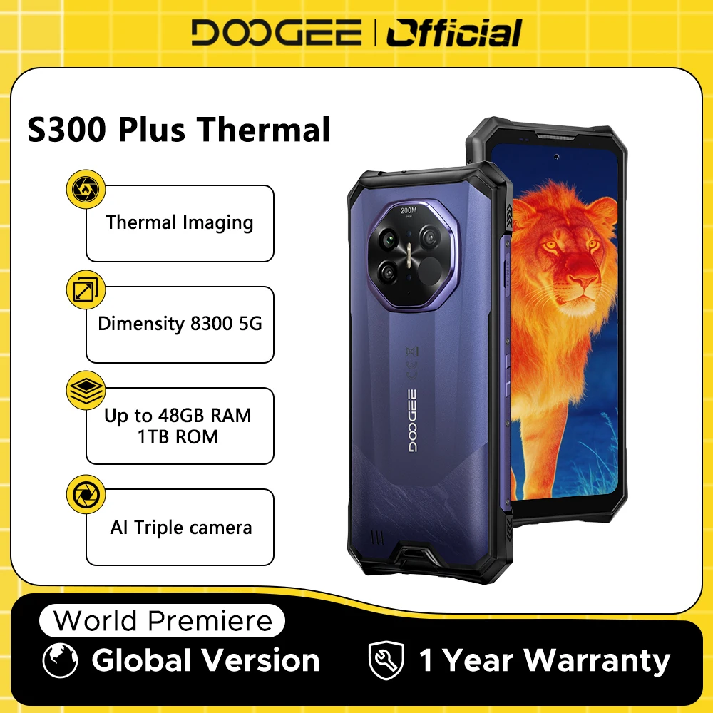 Global Version DOOGEE S300 Plus Thermal 5G Rugged Phone Thermal Imaging 12GB 1TB 6.78'' Screen 11000mAh Android 16 Mobile Phone