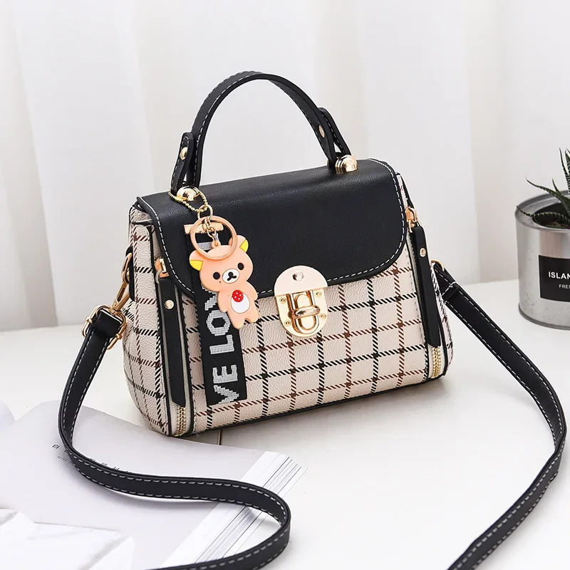 2024 Korean Version Small Square Bag Women\'s New Trendy Fashion Single Shoulder Crossbody Bag Grid Pattern Small Square Bag