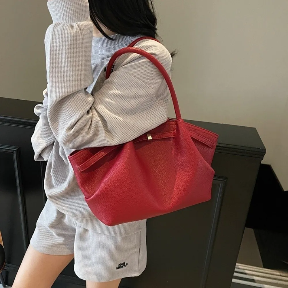 

Luxury French PU Shoulder Bag Large Capacity PU Leather Women Tote Bag Lychee Pattern Commute Underarm Bag Travel