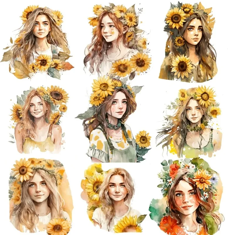 Stickers Retro Cute Sunflower Girl Decorative DIY Craft Photo Albums Planner  Journal  Scrapbooking  stationary planner
