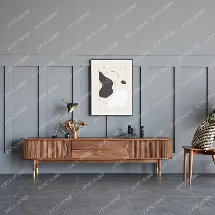 

MModern minimalist style living room combination black walnut solid wood audio-visual Nordic retro TV cabinet
