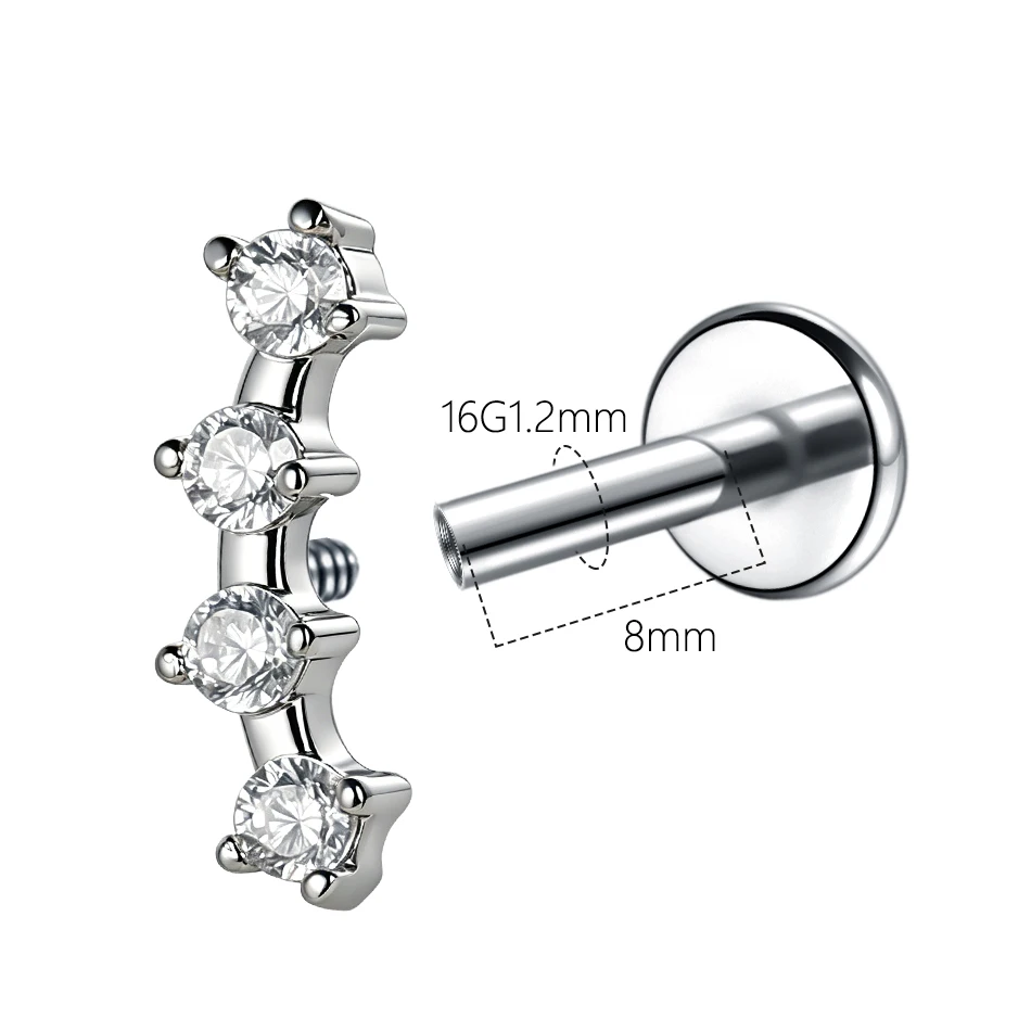 1 Stück Stahl & Kupfer Zirkon Flacher Ohrstecker Blumen-Design für Ohrläppchen Helix Tragus Knorpel Medusa Piercings Damenschmuck 16G – Detail 4