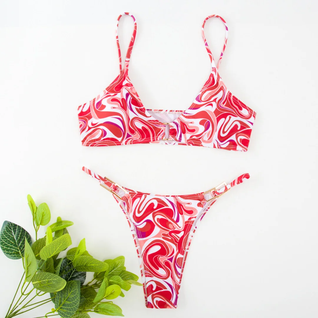 Sexy, gerippter, hoch geschnittener Bikini, Damen-Badeanzug, zweiteiliger Bikini mit Polsterung, Badebekleidung, Badeanzug, Damen-Bikini V7111 – Detail 40