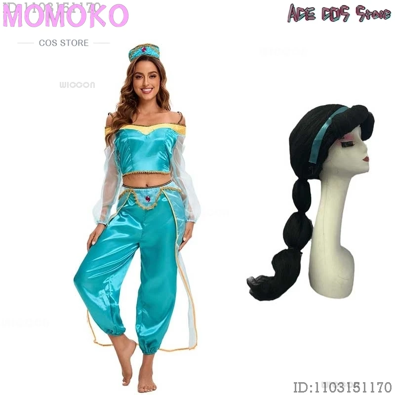 1000 ليلة أنيمي فيلم الأميرة حكاية شعر مستعار تأثيري Jasmi زي الملابس العربية الرقص هالوين حفلة تنكرية النساء لعب الأدوار