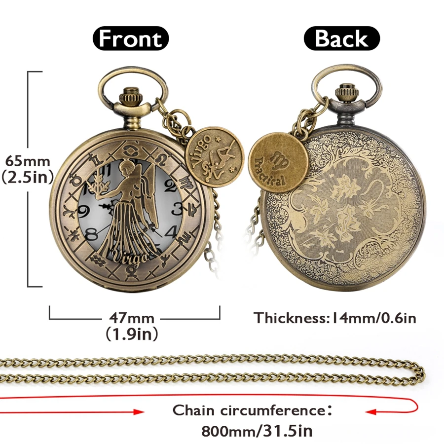 12 Sternbilder jungfrau Halskette Anhänger Quarz Taschenuhr FOB Kette Uhr Geburtstag Geschenke für Männer Frauen mit Virgo Zubehör