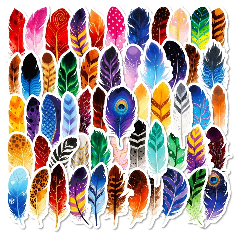 

10/30/56PCS Cartoon Colored Feather PVC Sticky Sticker Aesthetic Korean Children's DIY Decoration Scrapbooking School Supplies