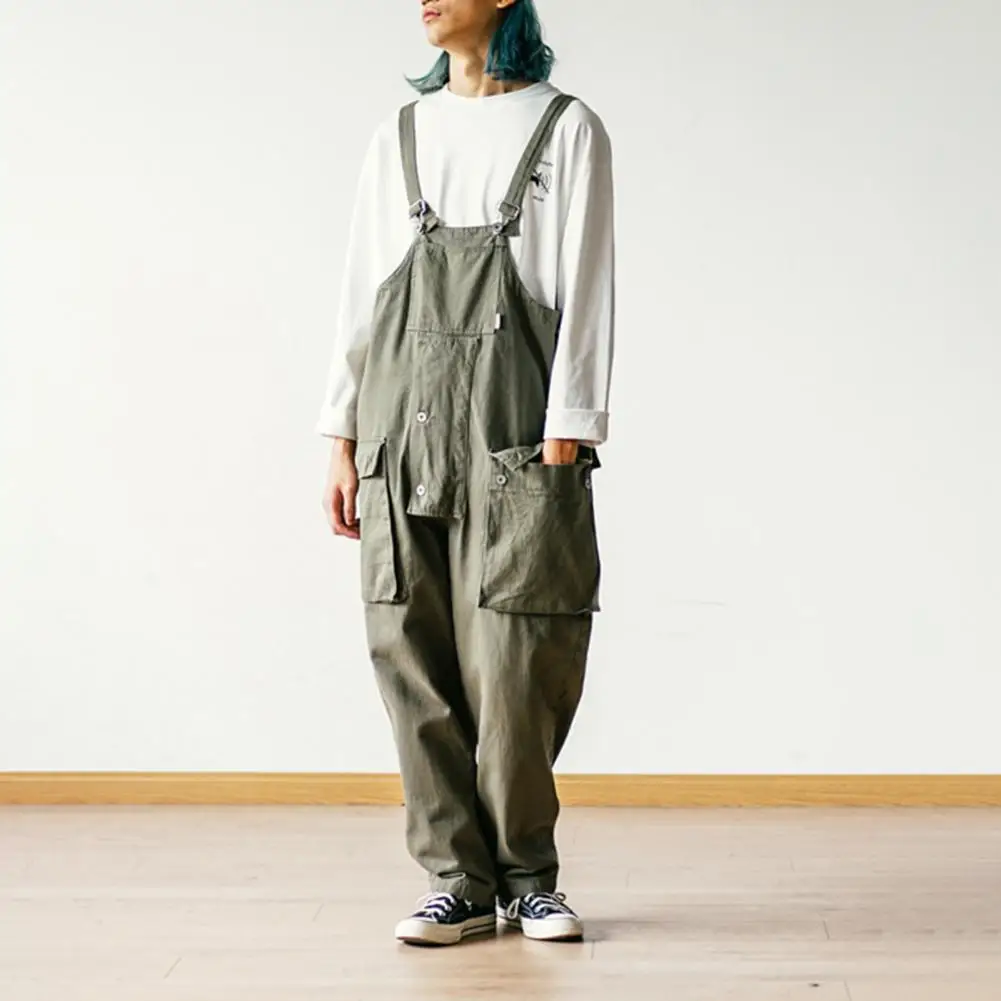 

Fashion Men's Pants Washed Jumpsuit Plus Size Streetwear Solid Color Pockets Loose Suspenders Work Pants Cargo Pants