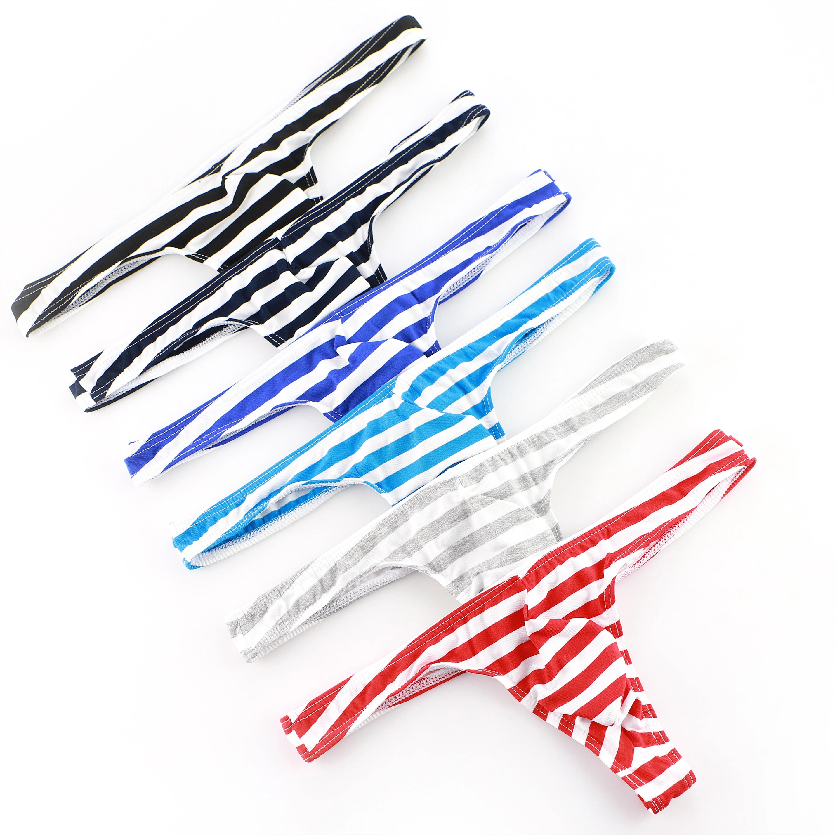 

6 Pack Men's Striped Briefs Sexy Underpants Low Waist Breathable Comfortable Underwear with Bulge Pouch Design Male Soft Panties
