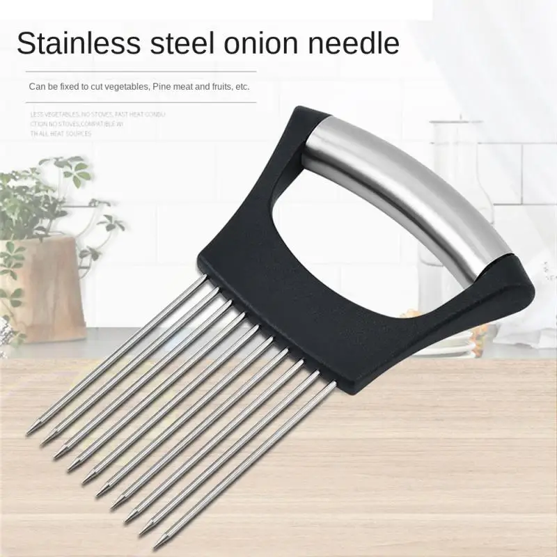 Stainless Steel Onion Cutter Holder Food Slicers Assistant Tomato Onion Slicer Holder Vegetables Cutting Fork Kitchen Gadgets