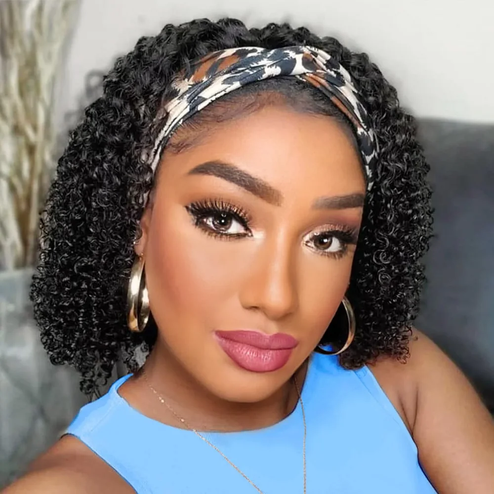 Headband Wig Human Hair For Black Women Curly Wigs Human Hair None Lace Front Wig Short Curly Headband Wig Brazilian Human Hair