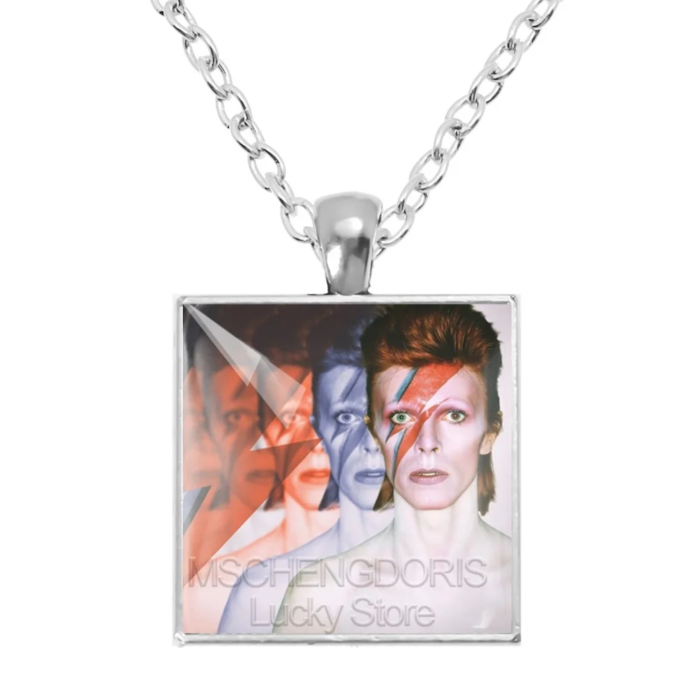Classic Singer D-David B-Bowie Necklace Glass Cabochon Square Pendant Necklace Accessories Fans Charm Jewelry Gift MS055