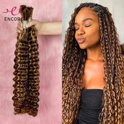 28 Inch Highlight Ombre Human Hair Bulk Deep Wave Hair Bulk for Boho Braided Extensions No Weft Human Hair Bundles for Braiding