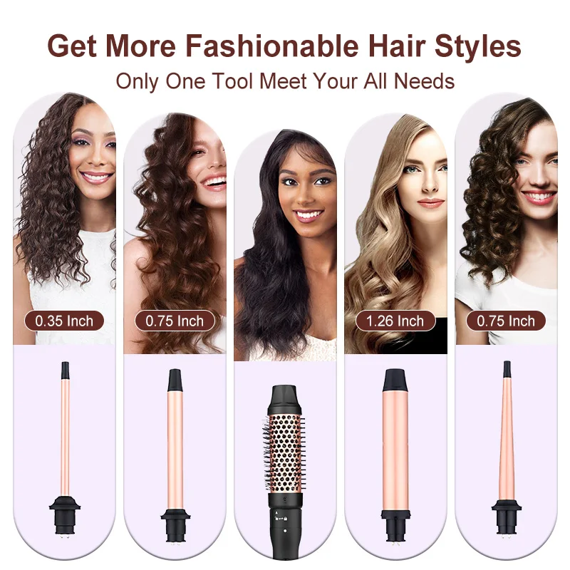 مجموعة عصا تجعيد الشعر 5 في 1، مع قضيب سيراميك قابل للتبديل، مكواة تجعيد، أجهزة أدوات شعر مموج الشاطئ، هدية نسائية