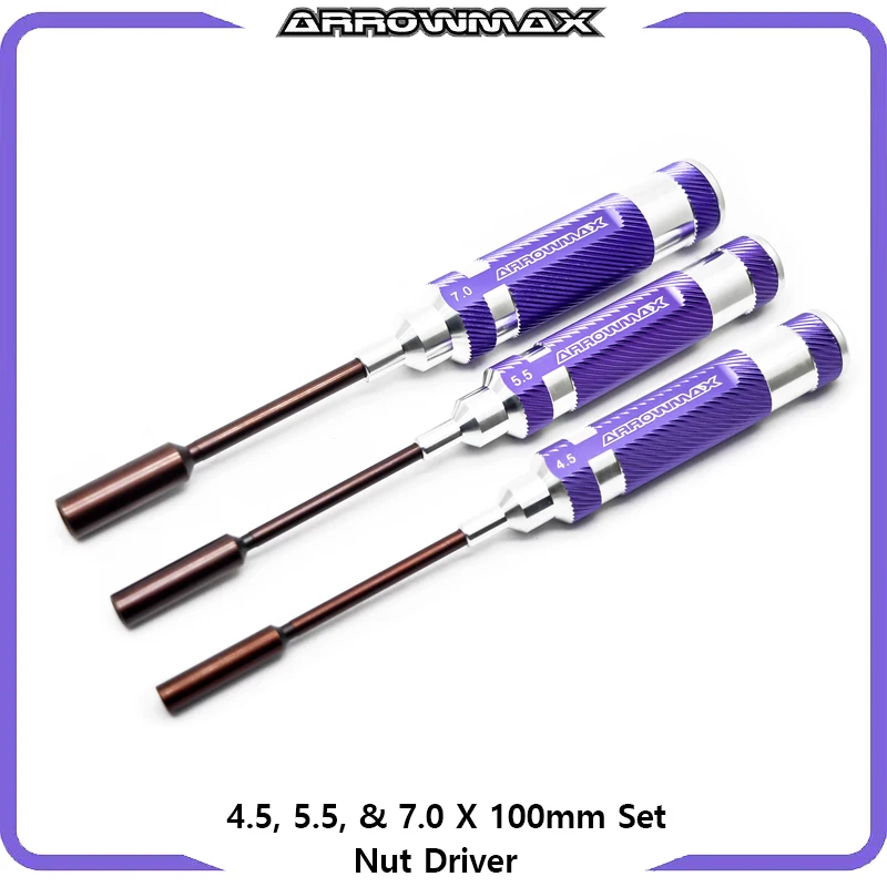 ARROWMAX Nut Driver Screwdriver Set 4.5, 5.5, 7.0 X 100mm Purple Hand Tools for RC Tool