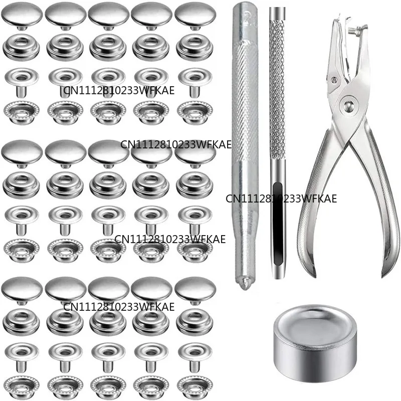 200Pcs201 Large White Buckle Stainless Steel Snap Buckle Seam-free Button Mother Metal Four-in-One Buckle Installation Tool Set