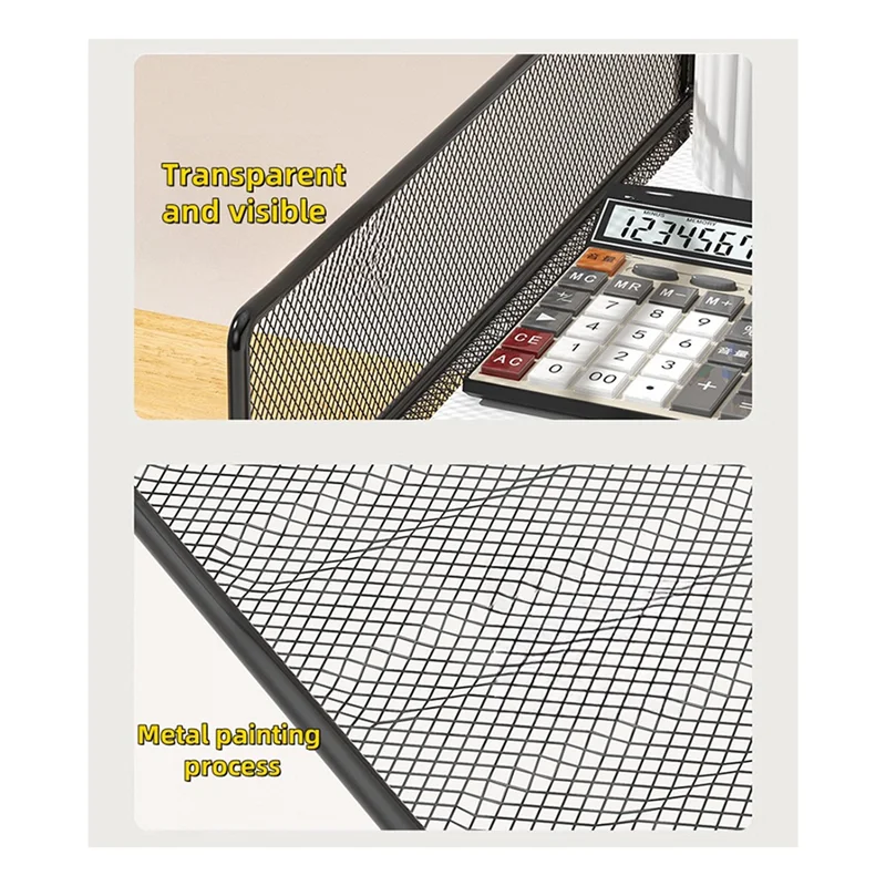 

AT82-Office File Organizer Metal Mesh Desk Organizer With Three Layer Design Multifunctional File Holder Storage Rack