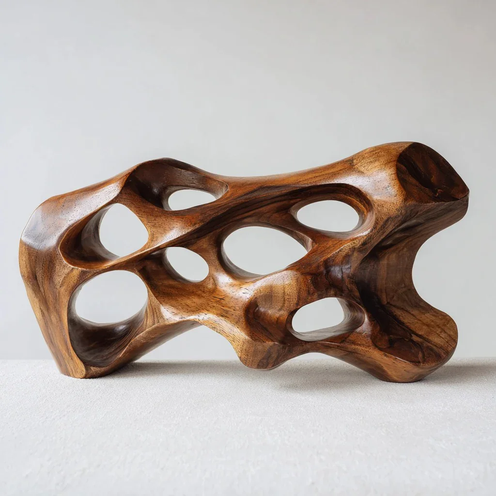 Artisan Handcrafted Smooth Hollow Wooden Sculpture, Premium Polished Statement Decor Unique Gift