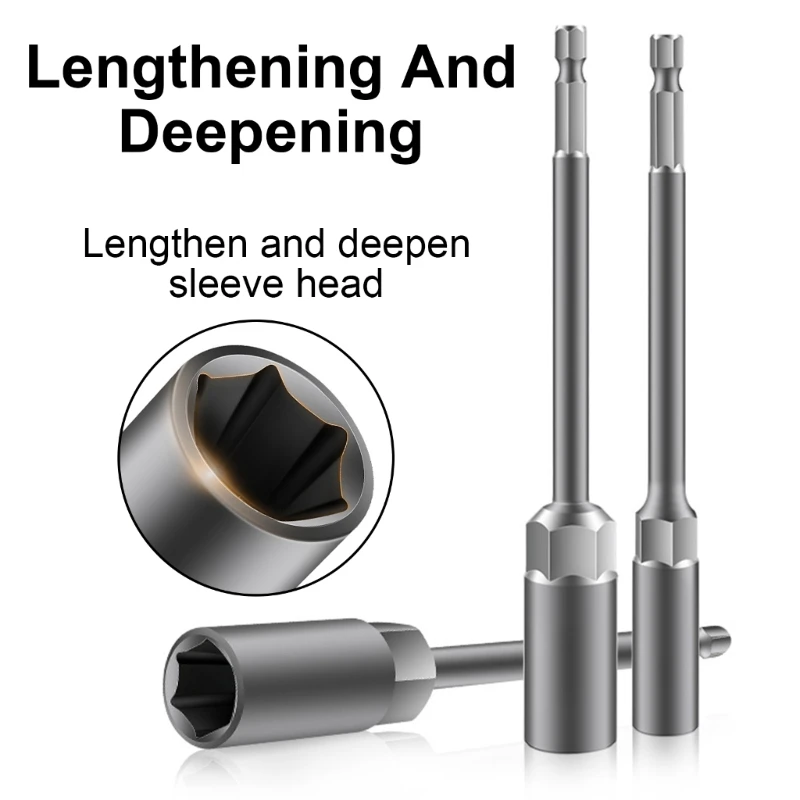 

150mm Length Deep Bolt Nut Driver Bit 1/4Inch 6.35mm HexShankWrench Socket Screw Driver For Power Tool 5.5-19mm M4YD