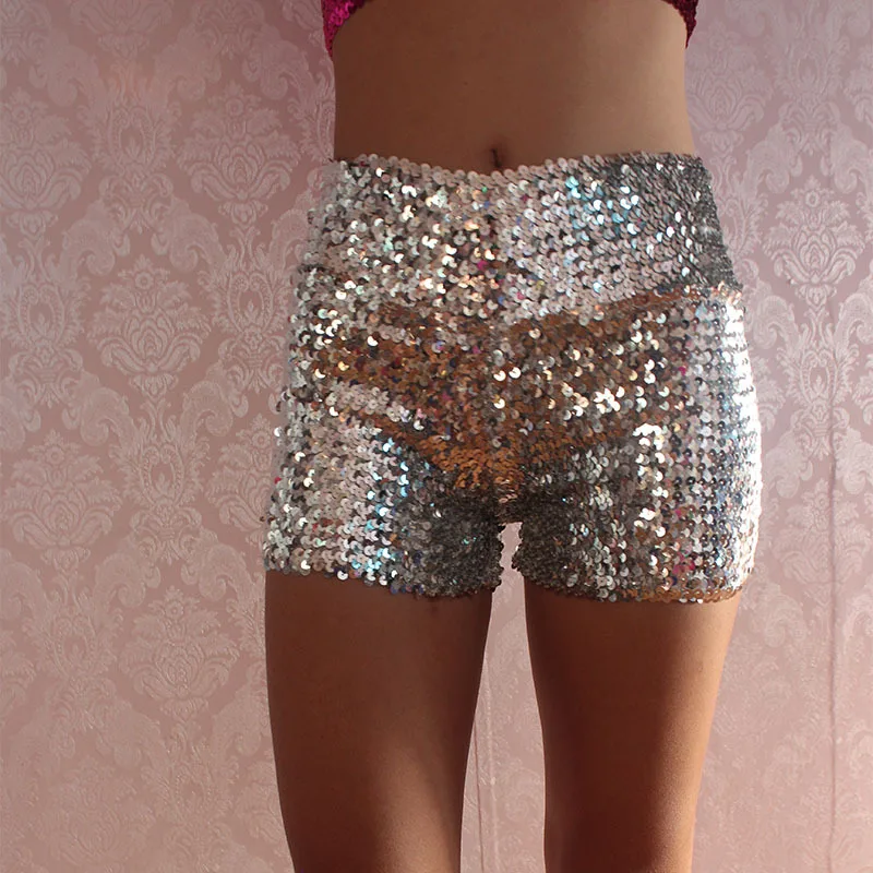 Sequin Short Hight Waist Elastic Glitter Dance Shorts Fashion Women Summer Shorts Sexy Kawaii Shorts Club Bar Pole Dance Shorts