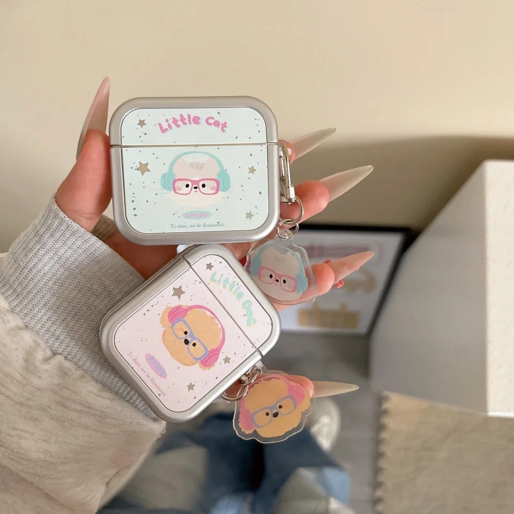 [ypy 4B41] Серебряная рамка для прослушивания музыки котенка подходит для защитного чехла для наушников Apple airpods4, новая airpodspro2