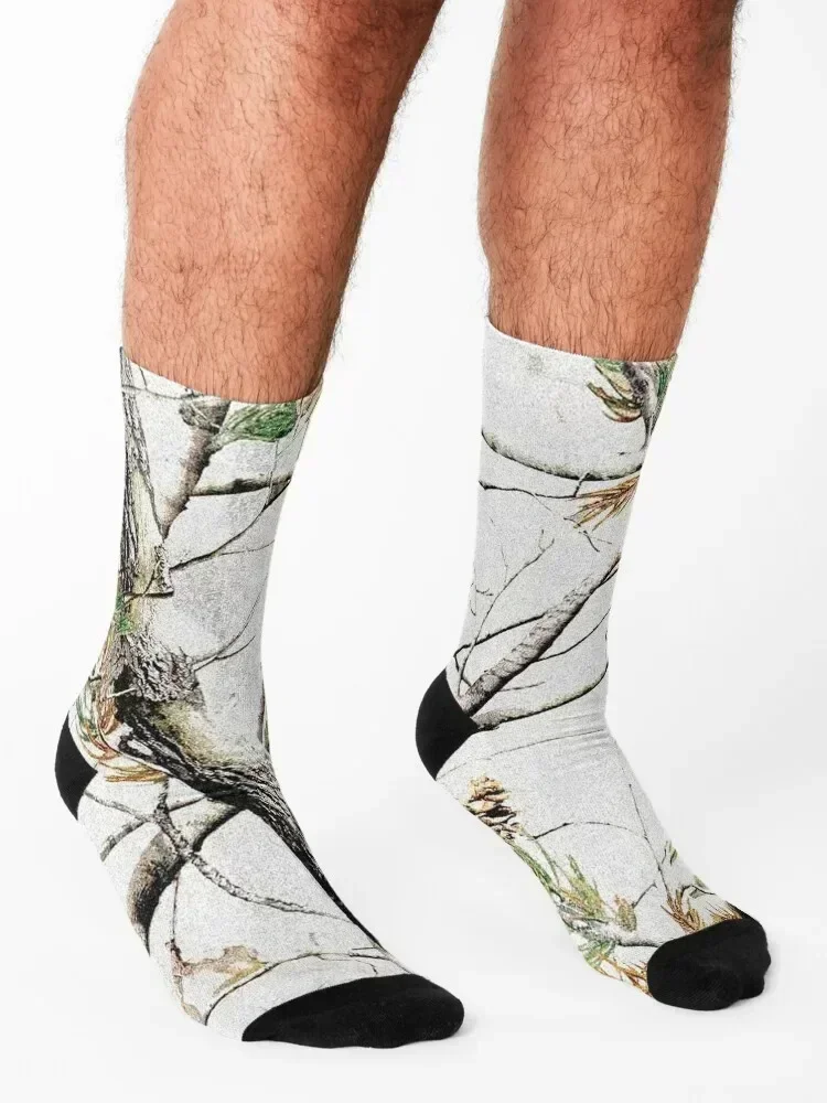 White snow winter camo tree branches leaves Socks Wholesale designer kawaii custom Socks Male Women's