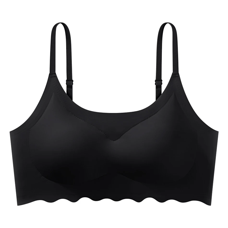 Seamless Ice Silk Women Sports Bra Women Elegant Ruffled Wireless Push-Up Bralette Adjustable Removable Pad Underwear Clothing