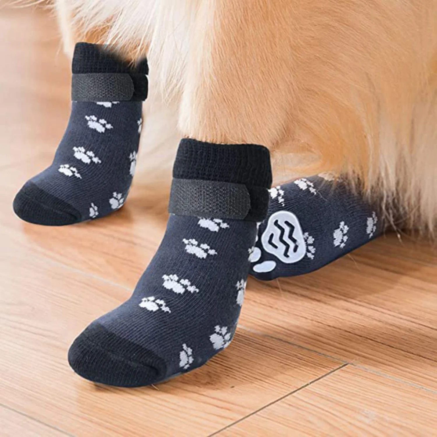 4Pcs Winter Warm Dog Socks Adjustable Anti Slip Skid Pet Shoes Socks Soft Breathable Paw Protector  Small Puppy Cat Dogs