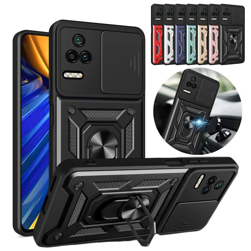 For Xiaomi POCO F4 5G Case Magnetic Ring Bracket Armor Back Cover For Poco Poko Pocco Little F4 F 4 Slide Camera Protect Shell